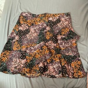 Floral Tiered Skater Skirt in Purple & Mustard